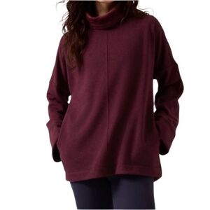 Athleta Cozy Karma Funnel Neck Sweatshirt Burgundy Oversized Pullover Large L